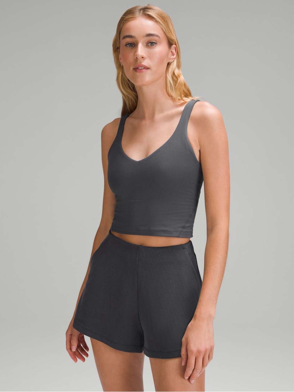 Lululemon Align Ribbed Tank 8 Graphite Gray Bra Pads Crop Top